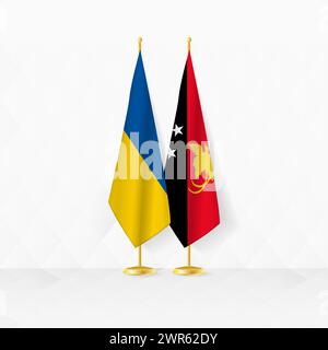 Die Flagge der Ukraine und Papua-Neuguineas auf dem Flaggenstand, Illustration für Diplomatie und andere Treffen zwischen der Ukraine und Papua-Neuguinea. Vektorillustraten Stock Vektor