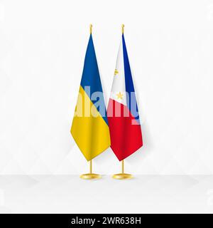 Ukrainische und philippinische Flaggen auf Flaggenstand, Illustration für Diplomatie und andere Treffen zwischen der Ukraine und den Philippinen. Vektorabbildung. Stock Vektor