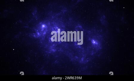 Großer Sternenhimmel mit einem markanten Nebel, der ein helles, blaues Leuchten inmitten zahlloser Sterne ausstrahlt. Universumsraum. 3D-Rendering Stockfoto