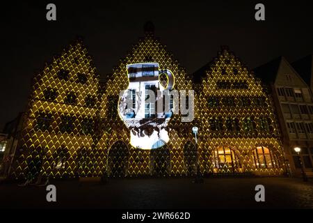 125 Jahre Eintracht Frankfurt Anlässlich des 125-jährigen Vereinsjubiläums von Eintracht Frankfurt zeigt eine Videoinstallation auf der Fassade des Römers die Vereinsgeschichte mit den größten sportlichen Erfolgen. Frankfurt am Main Römerberg Hessen Deutschland *** 125 Jahre Eintracht Frankfurt anlässlich des 125-jährigen Bestehens der Eintracht Frankfurt zeigt eine Videoinstallation an der Fassade des Römers die Vereinsgeschichte mit ihren größten Sporterfolgen Frankfurt am Main Römerberg Hessen Deutschland 2024-03-10 125-Jahre-Eintracht 13 Stockfoto