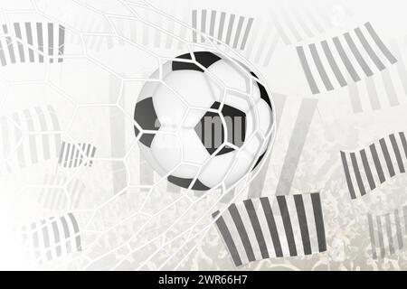 Fußballball im Tornetz auf Menschenmassen-Hintergrund mit schwarz-weißen vertikalen Streifen Vereinsflagge. Vektorabbildung. Stock Vektor