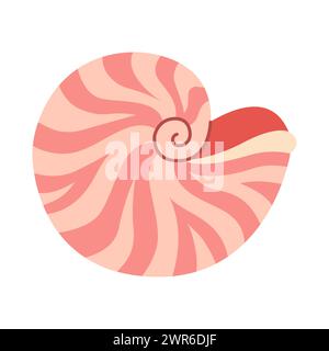 Nautilus pompilius handgezeichnete Muschel. Flache Illustration Muschel im Cartoon-Stil isoliert auf weißem Hintergrund. Vektorabbildung Stock Vektor