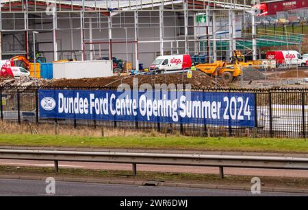 Dundee, Tayside, Schottland, Großbritannien. März 2024. Dundee begrüßt das neue Ford Centre wird seine Türen im Sommer 2024 öffnen. Ein Familienunternehmen wird auf einem 10 Hektar großen Grundstück an der Baird Avenue, Kingsway West Dundee, gebaut. Als neuer Ford Main Dealer in Dundee werden sie über eine vollständige Palette neuer Ford-Fahrzeuge verfügen, darunter den All Electric Ford Mustang Mach-E sowie über 100 Gebrauchtwagen und Nutzfahrzeuge. Quelle: Dundee Photographics/Alamy Live News Stockfoto