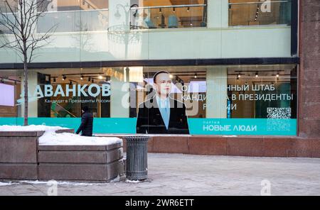 9. Februar 2024, Moskau, Russland. Wahlkampf des Kandidaten für den Präsidenten der Russischen Föderation Wjatscheslaw Davankow auf Twerskaja Stree Stockfoto