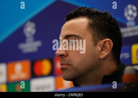 Xavi Hernandez während einer Pressekonferenz am Vorabend des Achtelfinale der UEFA Champions League gegen den SSC Napoli am 11. März 2023 auf dem Joan Gamper Trainingsplatz in Sant Joan Despi, nahe Barcelona Stockfoto