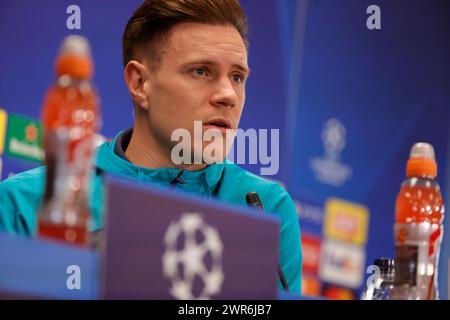 Barcellona, Neapel, SPANIEN. März 2024. Marc-André ter Stegen während der Pressekonferenz am Vorabend des Achtelfinale der UEFA Champions League gegen den SSC Neapel am 11. März 2023 auf dem Joan Gamper Trainingsplatz in Sant Joan Despi, nahe Barcelona (Credit Image: © Ciro de Luca/ZUMA Press Wire) NUR REDAKTIONELLE VERWENDUNG! Nicht für kommerzielle ZWECKE! Quelle: ZUMA Press, Inc./Alamy Live News Stockfoto