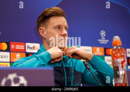 Barcellona, Neapel, SPANIEN. März 2024. Marc-André ter Stegen während der Pressekonferenz am Vorabend des Achtelfinale der UEFA Champions League gegen den SSC Neapel am 11. März 2023 auf dem Joan Gamper Trainingsplatz in Sant Joan Despi, nahe Barcelona (Credit Image: © Ciro de Luca/ZUMA Press Wire) NUR REDAKTIONELLE VERWENDUNG! Nicht für kommerzielle ZWECKE! Quelle: ZUMA Press, Inc./Alamy Live News Stockfoto