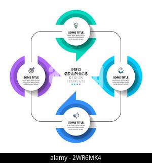 Infografik-Vorlage mit Symbolen und 4 Optionen oder Schritten. Verbundene Kreise. Kann für Workflow-Layout, Diagramm und Webdesign verwendet werden. Vektorabbildung Stock Vektor