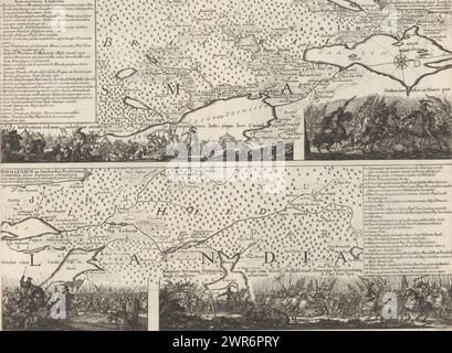 Karte der Bravalla-Heide, Topographica Delineatio Camporum Bravielsium in Smolandiae Praefectura Cronebergensi territorio Alboensi (...) (Titel auf Objekt), Suecia Antiqua et Hodierna (Titel der Serie), der Druck ist Teil eines Albums., Druckerei: Willem Swidde, Erik Jönssen Dahlberg, Stockholm, 1693, Papier, Ätzen, Höhe 293 mm x Breite 379 mm, bedruckt Stockfoto