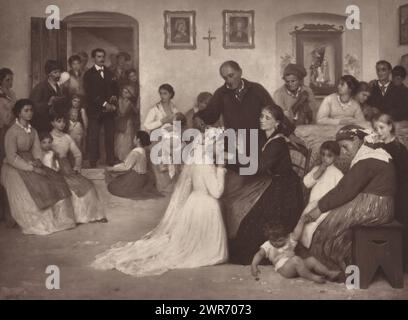 Fotoreproduktion des Gemäldes 'UN Mariage à Capri' von Edouard Sain, UN Mariage à Capri (Titel auf Objekt), Hersteller: Goupil & Cie., nach Malerei von Edouard Alexandre Sain, in oder nach 1881 - in oder vor 1883, Papier, Höhe 180 mm x Breite 242 mm, fotomechanischer Druck Stockfoto