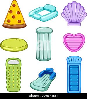 Aufblasbare Matratze Pool Set Cartoon Vektor Illustration Stock Vektor