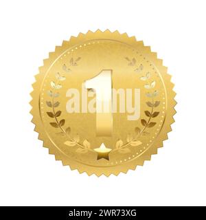 3D Gold Best Seller Award-Label. Realistisches Premium-Garantiezeichen mit Band und Lorbeerkranz Stock Vektor