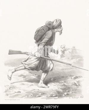 Running zoeaaf, sujets de Genre No. 11 (Titel über Objekt), Zeichnungsschule (Serientitel), L'ecole de dessin (Serientitel über Objekt), Druckerei: Hippolyte Bellangé, Drucker: Auguste Bry, Paris, 1855, Papier, Höhe 318 mm x Breite 244 mm, bedruckt Stockfoto