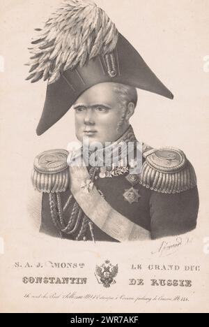 Porträt von Konstantin Pawlowitsch von Russland, S.A.J. mons.gr le Grand Duc Constantin de Russie (Titel zum Objekt), Druckerei: Auguste Foucaud, Drucker: Pierre Francois Ducarme, Verlag: Paul Pellizzaro, Drucker: Paris, Verlag: Warschau, 1825, Papier, Höhe 340 mm x Breite 226 mm, bedruckt Stockfoto