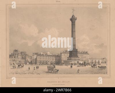 Ansicht der Julisäule auf dem Place de la Bastille, Colonne de Juillet (Titel auf Objekt), Ansichten in Paris und Umgebung (Titel der Serie), Paris (Titel der Serie auf Objekt), Druckerei: Philippe Benoist, Drucker: Auguste Bry, Verlag: Gihaut frères, Paris, 1844, Papier, Höhe 307 mm x Breite 449 mm, bedruckt Stockfoto