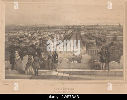 Blick auf die Avenue des Champs-Elysées vom Triumphbogen, Vue générale, Prize du haut de l'Arc de Triomphe (Titel des Objekts), Ansichten in und um Paris (Titel der Serie), Paris (Titel der Serie), Druckerei: Louis-Julien Jacottet, Drucker: Auguste Bry, Verlag: Gihaut frères, Paris, 1838, Papier, Höhe 307 mm x Breite 447 mm, bedruckt Stockfoto