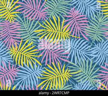 Nahtloses Vektormuster. Farbenfrohe tropische überlappende Palmblätter Hintergrund, botanische Textur. Vektorabbildung Stock Vektor