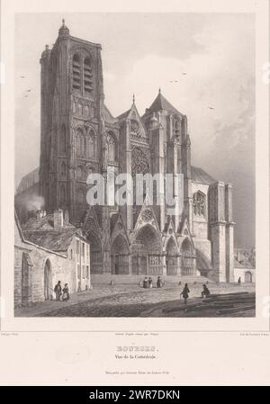 Blick auf die Kathedrale Saint-Etienne in Bourges, Bourges. Vue de la Cathédrale (Titel über Objekt), Views in France (Titel der Serie), La France (Titel der Serie über Objekt), Druckerei: Isodore-Laurent Deroy, nach Zeichnung von: Nicolas Marie Joseph Chapuy, Drucker: Benard Lemercier & Cie, Druckerei: Paris, nach Zeichnung von: Bourges, Drucker: Paris, Verlag: Paris, 1834, Papier, Höhe 433 mm x Breite 289 mm, bedruckt Stockfoto