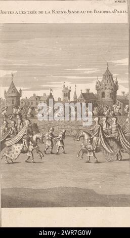 Jousting bei der Einreise der Königin Isabella von Bayern nach Paris, Druckerei: Dominique Sornique, (zugeschrieben), Verlag: Pierre Francois Giffart, Verlag: Julien-Michel Gandouin, Paris, 1729 - 1733, Papier, Gravur, Ätzen, Höhe 328 mm x Breite 193 mm, Druck Stockfoto