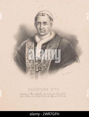 Porträt von Papst Gregor XVI., Grégoire XVI. (Titel über Objekt), Druckerei: Anonym, Drucker: Gottfried Engelmann, Paris, 1831 - 1839, Papier, Höhe 307 mm x Breite 235 mm, bedruckt Stockfoto