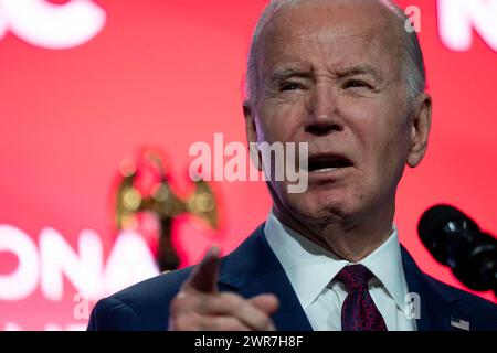Usa. März 2024. Präsident Joe Biden hält am Montag, den 11. März 2024 in Washington, DC, eine Rede auf der League of Cities-Veranstaltung im Marriott Marquis. Foto: Leigh Vogel/ABACAPRESS.COM Credit: Abaca Press/Alamy Live News Stockfoto