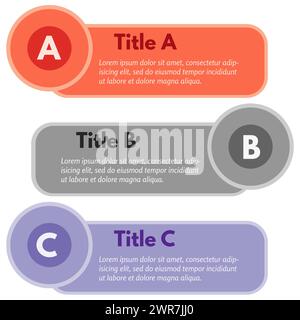 Set aus drei horizontalen bunten Optionen Banner. Schritt-für-Schritt-Infografik-Designvorlage. Vektorabbildung Stock Vektor