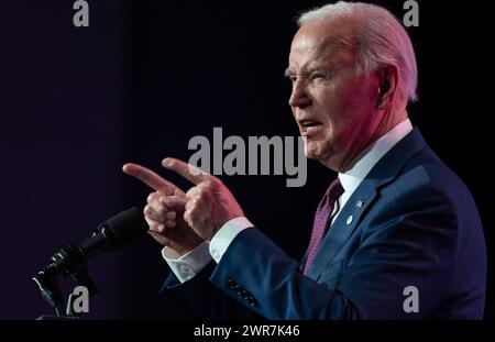Washington, Usa. März 2024. Präsident Joe Biden hält am Montag, den 11. März 2024 in Washington, DC, eine Rede auf der League of Cities-Veranstaltung im Marriott Marquis. Foto: Leigh Vogel/UPI Credit: UPI/Alamy Live News Stockfoto