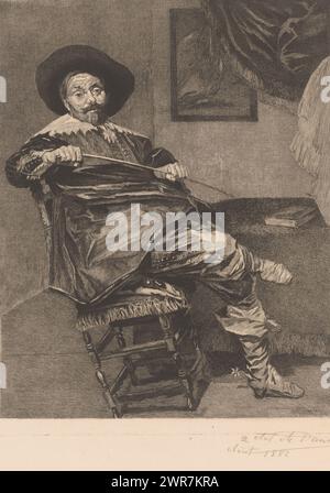 Porträt von Willem van Heythuysen, Druckerei: Auguste Danse, (signiert vom Künstler), nach Malerei von: Frans Hals, (abgelehnte Zuschreibung), Aug-1882, Papier, Ätzen, Trockenpunkt, Höhe 345 mm x Breite 288 mm, bedruckt Stockfoto