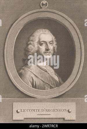 Porträt von Marc-Pierre de Voyer de Paulmy, Marquis d'Argenson, Le Comte d'Argenson (Titel zum Objekt), Druckerei: Jean Charles Le Vasseur, nach Malerei von Jean-Marc Nattier, 1744 - 1816 und/oder 1750 - ca. 1770, Papier, Gravur, Ätzung, Höhe 263 mm x Breite 185 mm, Druck Stockfoto