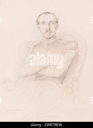 Porträt von Louis Eugène Cavaignac, G.al Cavaignac (Titel auf Objekt), Druckerei: Léopold Massard, nach Zeichnung von: Horace Vernet, 1843 - 1889, Papier, Ätzen, Höhe 290 mm x Breite 222 mm, Druck Stockfoto