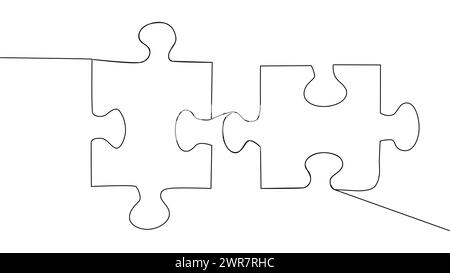 Eine Linie verbindet Puzzleteile in einer durchgehenden Linie. Puzzle-Element Stock Vektor
