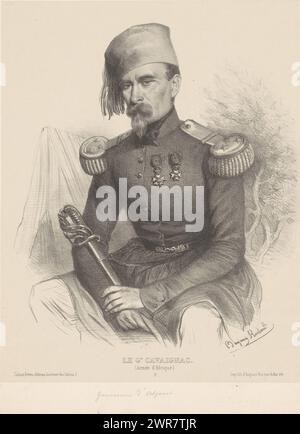 Porträt von General Louis-Eugène Cavaignac, Le gal. Cavaignac, (armée d'Afrique) (Titel über Objekt), Memories of Africa (Titel der Serie), Souvenirs d'Afrique (Titel der Serie), Druckerei: Benjamin, Druckerei: Auguste Bry, Verlag: Gihaut frères, Paris, 1842, Papier, Höhe 416 mm x Breite 307 mm, Druck Stockfoto