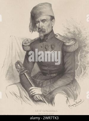 Porträt von General Louis-Eugène Cavaignac, Le gal. Cavaignac, Chef du Pouvoir exécutif (Titel über Objekt), Memories of Africa (Titel der Serie), Souvenirs d'Afrique (Titel der Serie), Druckerei: Benjamin, Drucker: Auguste Bry, Verlag: Gihaut frères, Paris, 1842, Papier, Höhe 411 mm x Breite 306 mm, Druck Stockfoto