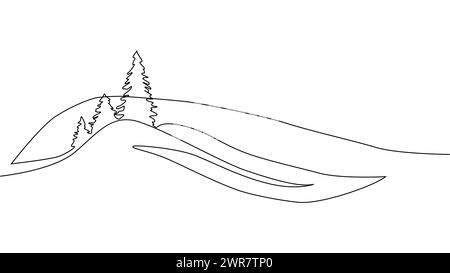 Selbstzeichnen eine einfache Animation einer kontinuierlichen Zeichnung einer Linie von Weihnachtsbäumen, Wäldern im Hintergrund Stock Vektor