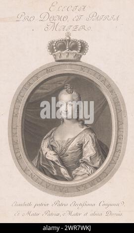 Porträt von Elisabeth Auguste von Pfalz-Sulzbach, Druckerei: Johann Georg Wille, nach Malerei von Johann Georg Ziesenis, Deutschland, 1748, Papier, Kupferstich Höhe 338 mm x Breite 209 mm, bedruckt Stockfoto