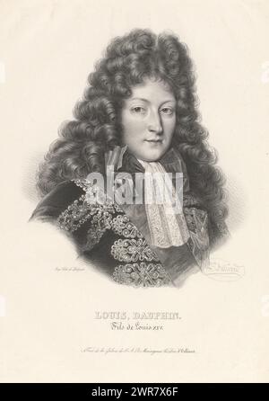 Porträt von Louis, Dauphin von Frankreich, Louis, Dauphin. Fils de Louis XIV (Titel über Objekt), zweihundert Porträts zwischen den Herrschaften von Karl VII. Und Ludwig XVI. Von Frankreich (Serientitel), Druckerei: Zéphirin Félix Jean Marius Belliard, Drucker: veuve Delpech (Naudet), Paris, 1829, Papier, Höhe 467 mm x Breite 327 mm, Druck Stockfoto