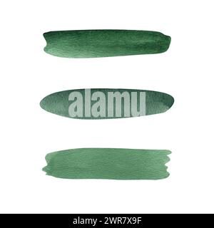 Abstrakter Aquarellhintergrund mit waldgrünen Streifen. Handgezeichneter Hintergrund isoliert auf weißem Hintergrund. Für Design oder Hintergrund. Stockfoto