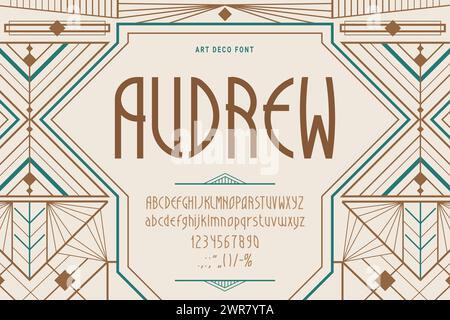 Art déco-Schriftart, romantische Schrift, Retro-Nouveau-Schriftart, elegantes englisches Alphabet mit klaren Linien. Vektor-Großbuchstaben, -Zeichen oder -Zahlen im minimalen Vintage-Stil versprühen antike Raffinesse Stock Vektor