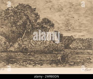 Landschaft mit Bauernhof und zwei Figuren im Gemüsegarten, Bauernhof in Soest (Originaltitel), Druckerei: Willem de Zwart, (signiert vom Künstler), um 1896, Papier, Ätzen, Trockenpunkt, Höhe 150 mm x Breite 199 mm, bedruckt Stockfoto