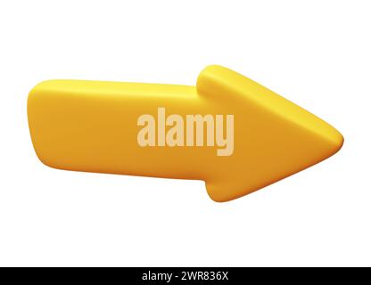 Pfeil, der nach vorne zeigt, und rechts gelbe Farbe. Realistisches 3D-Design im Cartoon-Stil aus Kunststoff. Symbolabbildung Stockfoto