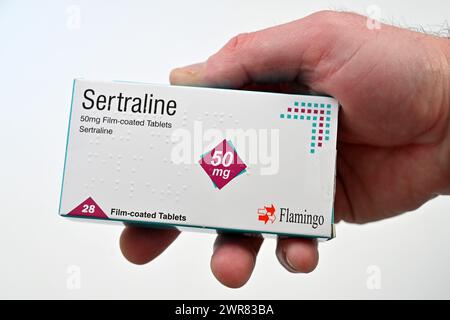 Eine Packung Sertralin-Tabletten ist in Oxford, Großbritannien, abgebildet. März 2024. Stockfoto