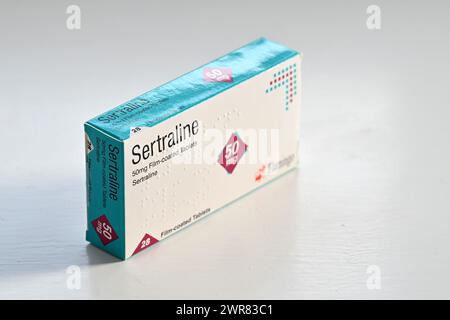 Eine Packung Sertralin-Tabletten ist in Oxford, Großbritannien, abgebildet. März 2024. Stockfoto