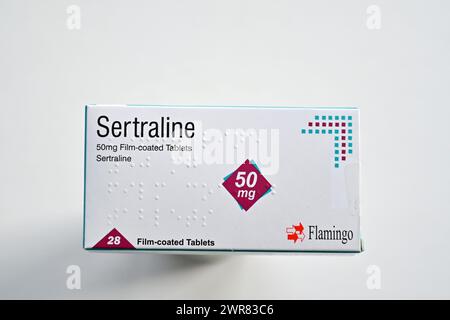 Eine Packung Sertralin-Tabletten ist in Oxford, Großbritannien, abgebildet. März 2024. Stockfoto