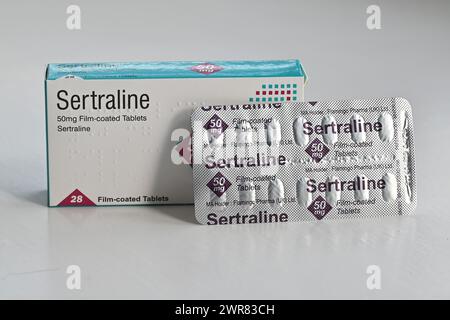 Eine Packung Sertralin-Tabletten ist in Oxford, Großbritannien, abgebildet. März 2024. Stockfoto