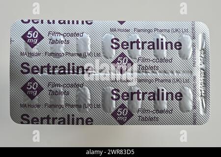 Eine Packung Sertralin-Tabletten ist in Oxford, Großbritannien, abgebildet. März 2024. Stockfoto