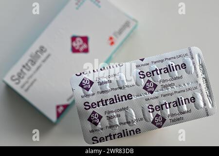 Eine Packung Sertralin-Tabletten ist in Oxford, Großbritannien, abgebildet. März 2024. Stockfoto