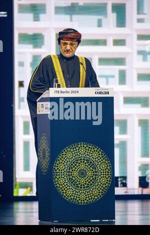 Rede seiner Exzellenz Salim bin Mohammed Al Mahrouqi, omanischer Minister für Kulturerbe und Tourismus, ITB Berlin Convention - Tourismusmesse, City Cube Messe Stockfoto