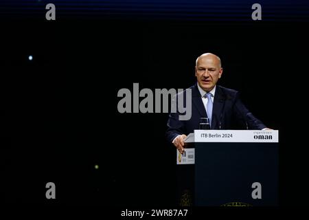 Rede von Kai Wegner (Regierender Bürgermeister von Berlin), ITB Berlin Convention - Tourismusmesse, City Cube Messe Berlin Stockfoto