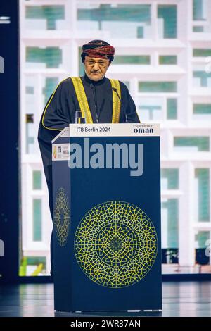 Rede seiner Exzellenz Salim bin Mohammed Al Mahrouqi, omanischer Minister für Kulturerbe und Tourismus, ITB Berlin Convention - Tourismusmesse, City Cube Messe Stockfoto