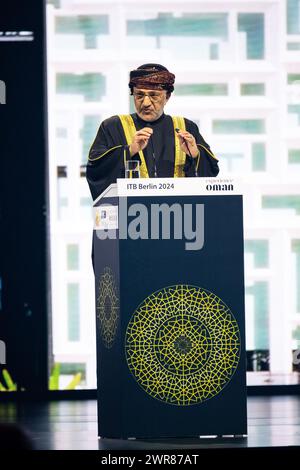 Rede seiner Exzellenz Salim bin Mohammed Al Mahrouqi, omanischer Minister für Kulturerbe und Tourismus, ITB Berlin Convention - Tourismusmesse, City Cube Messe Stockfoto